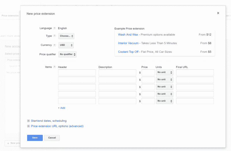 Adwords Price Extensions Setup