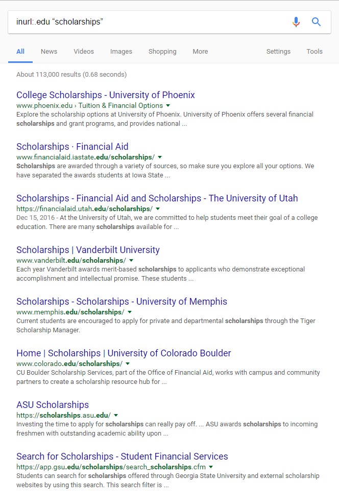 Scholarship Search for Back Links